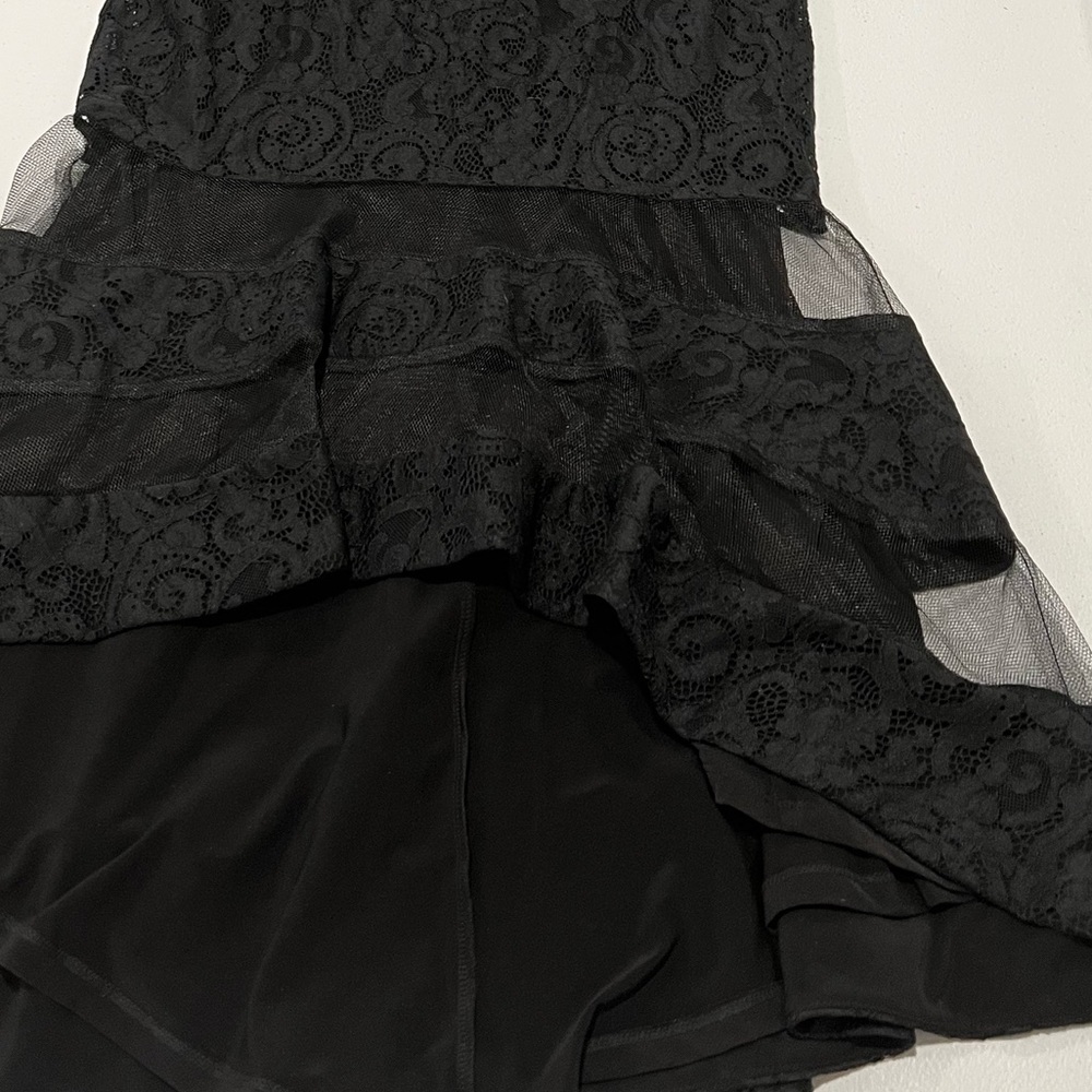 Ralph Lauren Womens Fluted Lace Gown Dress Long Sleeve Striped Hem Evening 2 - Picture 10 of 15
